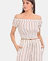 Aeropostale Women Cream Striped Off-Shoulder Crop Top