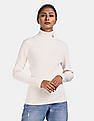 Calvin Klein Women White Striped High Neck Sweater