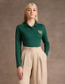 U.S. Polo Assn. Women Crest Logo Long Sleeve Polo Shirt