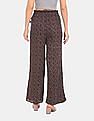 Aeropostale Women Black Ruffle Waist Printed Wide Leg Pants