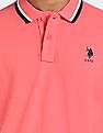 U.S. Polo Assn. Men Pink Tipped Collar Cotton Solid Pique Polo Shirt