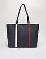 Tommy Hilfiger Striped Navy Pu Tote Bag