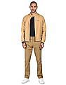 Tommy Hilfiger Men Khaki Stand Collar Solid Bomber Jacket