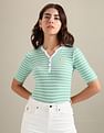 U.S. Polo Assn. Women Horizontal Stripe Ribbed T-Shirt