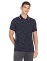 Arrow Sports Striped Collar Heathered Cotton Polo Shirt