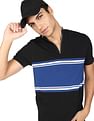 Flying Machine Mock Neck Horizontal Stripe Cotton T-Shirt