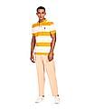 U.S. Polo Assn. Men Off White And Yellow Cotton Striped Polo Shirt