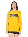 Aeropostale Women Mustard Crew Neck Brand Print Sweatshirt