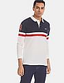 Aeropostale Navy And White Long Sleeve Colour Block Polo Shirt