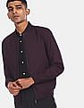 U.S. Polo Assn. Men Dark Purple Ribbed Stand Collar Solid Bomber Jacket