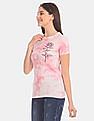Aeropostale Women Pink Crew Neck Allover Dye Cotton Jersey T-Shirt