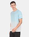 Aeropostale Men Light Blue And White Ombre Dyed Cotton T-Shirt